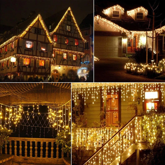 Christmas Outdoor LED Curtain Icicle String Light Street Garland for Winter