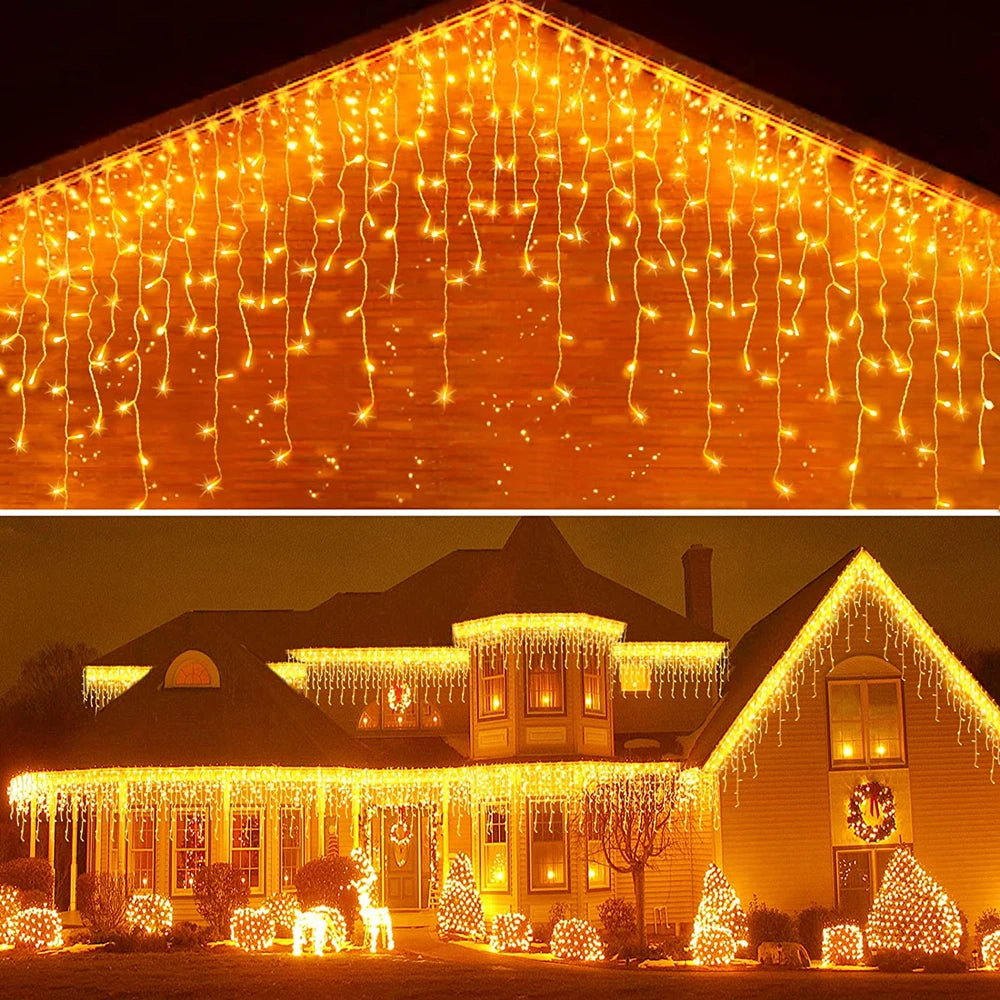 Christmas Outdoor LED Curtain Icicle String Light Street Garland for Winter