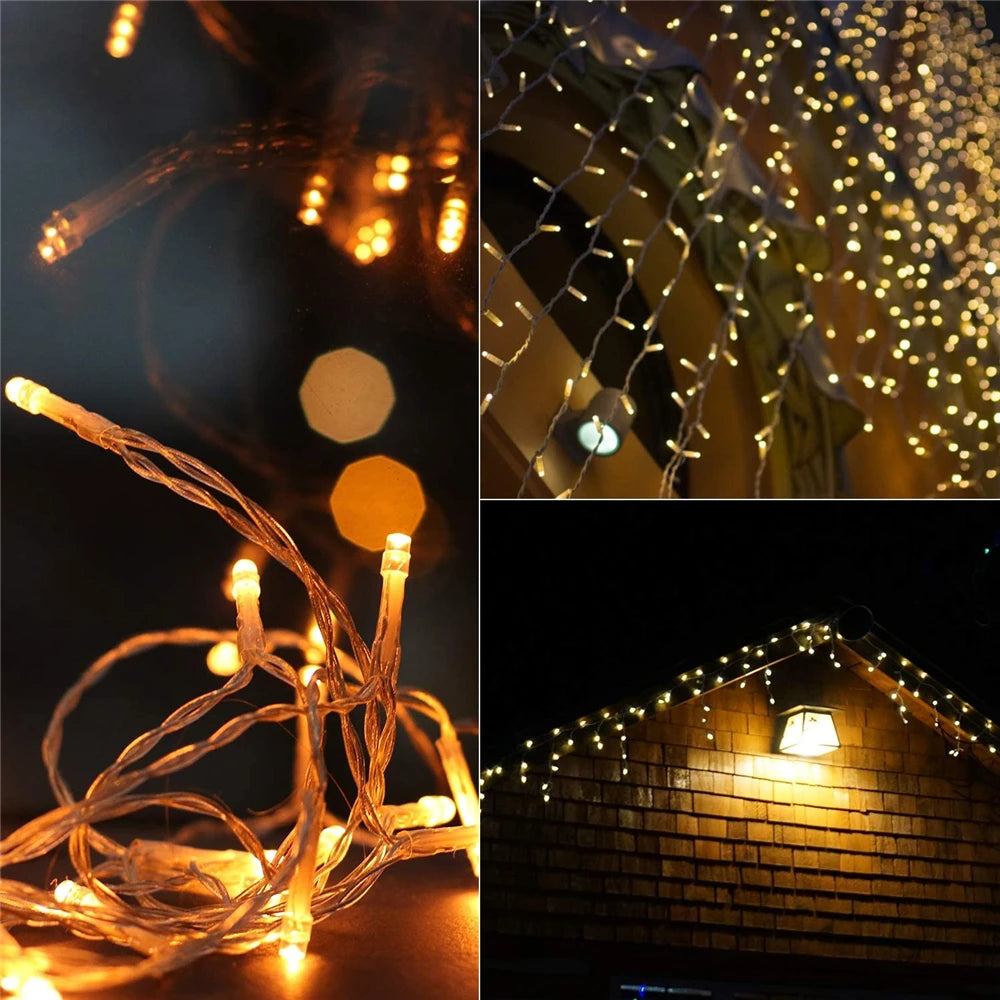 Christmas Outdoor LED Curtain Icicle String Light Street Garland for Winter