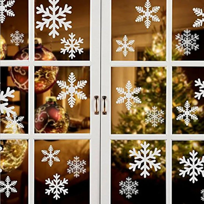 27pcs White Snowflake Window Decals - Christmas & New Year Winter Wall Stickers, Merry Christmas Home Decorations