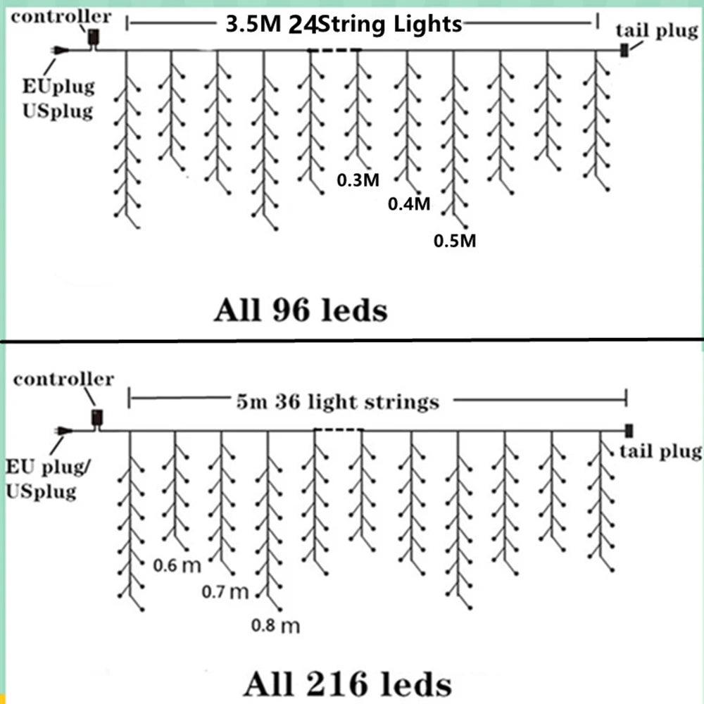 Christmas Outdoor LED Curtain Icicle String Light Street Garland for Winter