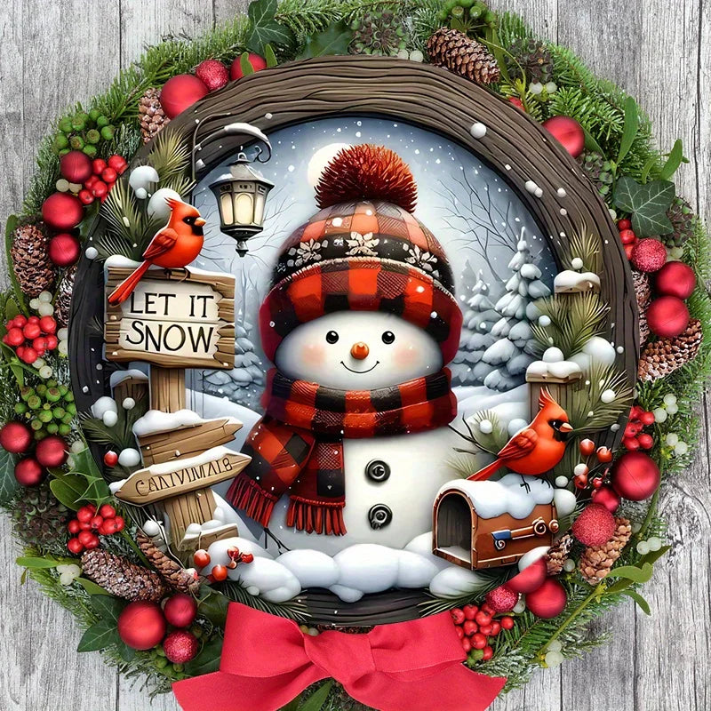 Christmas Snowman Cardinal Wooden Sign