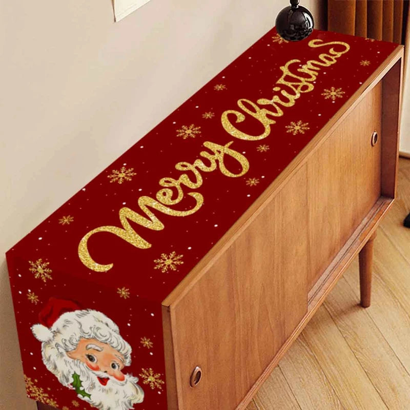 Santa Claus Christmas Table Runner - 2024 Xmas Decorations for Home, Navidad Noel Gifts, New Year Tablecloth