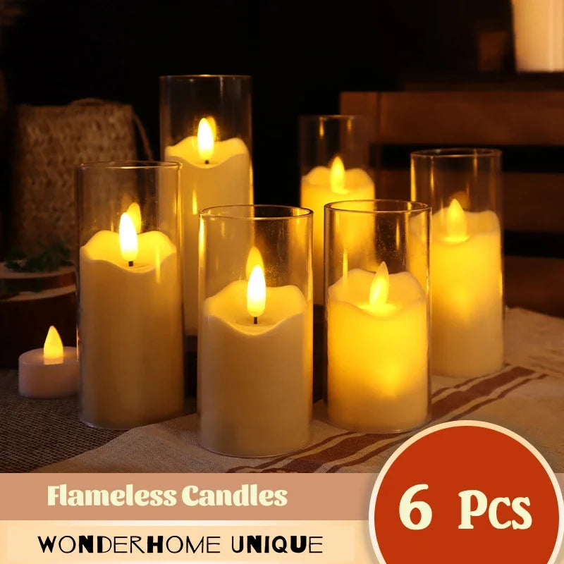 6Pcs LED Flameless Electric Acrylic Glass Tealight Candles for Wedding and Christmas Decoration