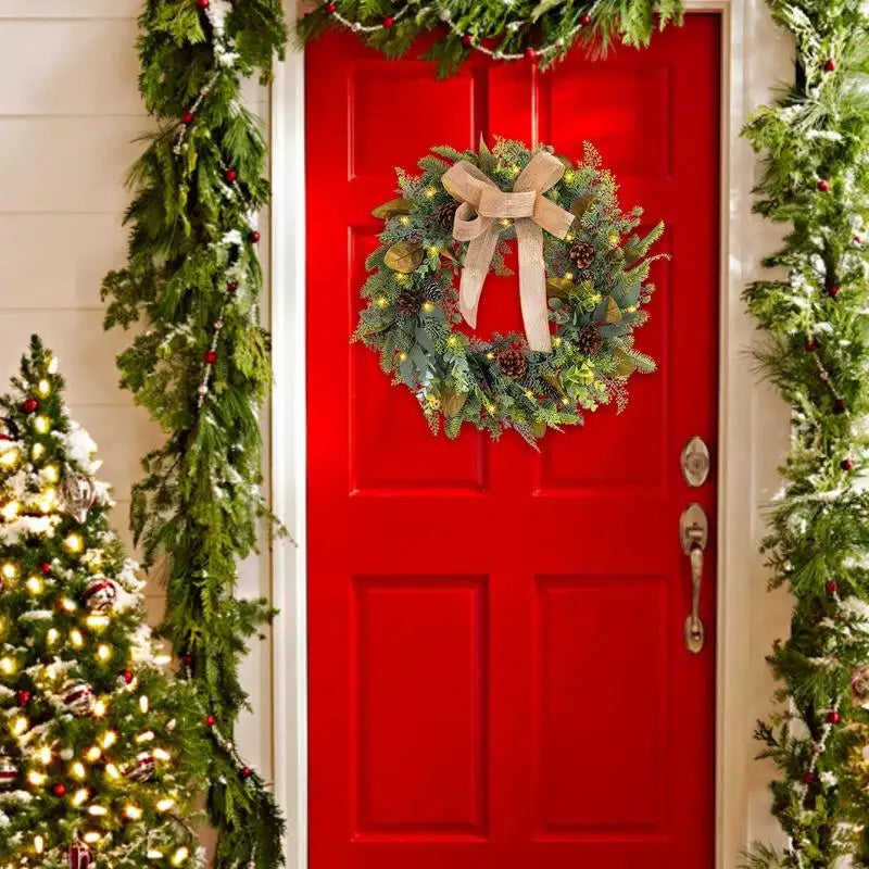 Christmas Wreath Snowy Pine Cone Holiday Front Door Decoration