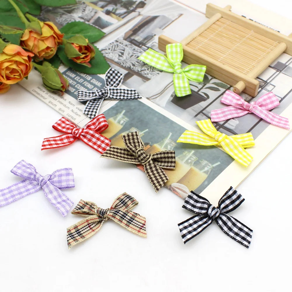 50 or 100pcs Scottish Check Ribbon Bows for Crafts, Christmas Decor, Wedding, and DIY Projects