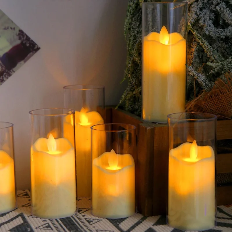 6Pcs LED Flameless Electric Acrylic Glass Tealight Candles for Wedding and Christmas Decoration