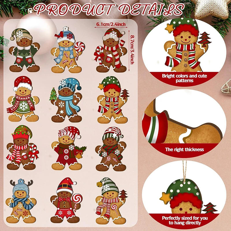 12pcs Christmas Wooden Pendants