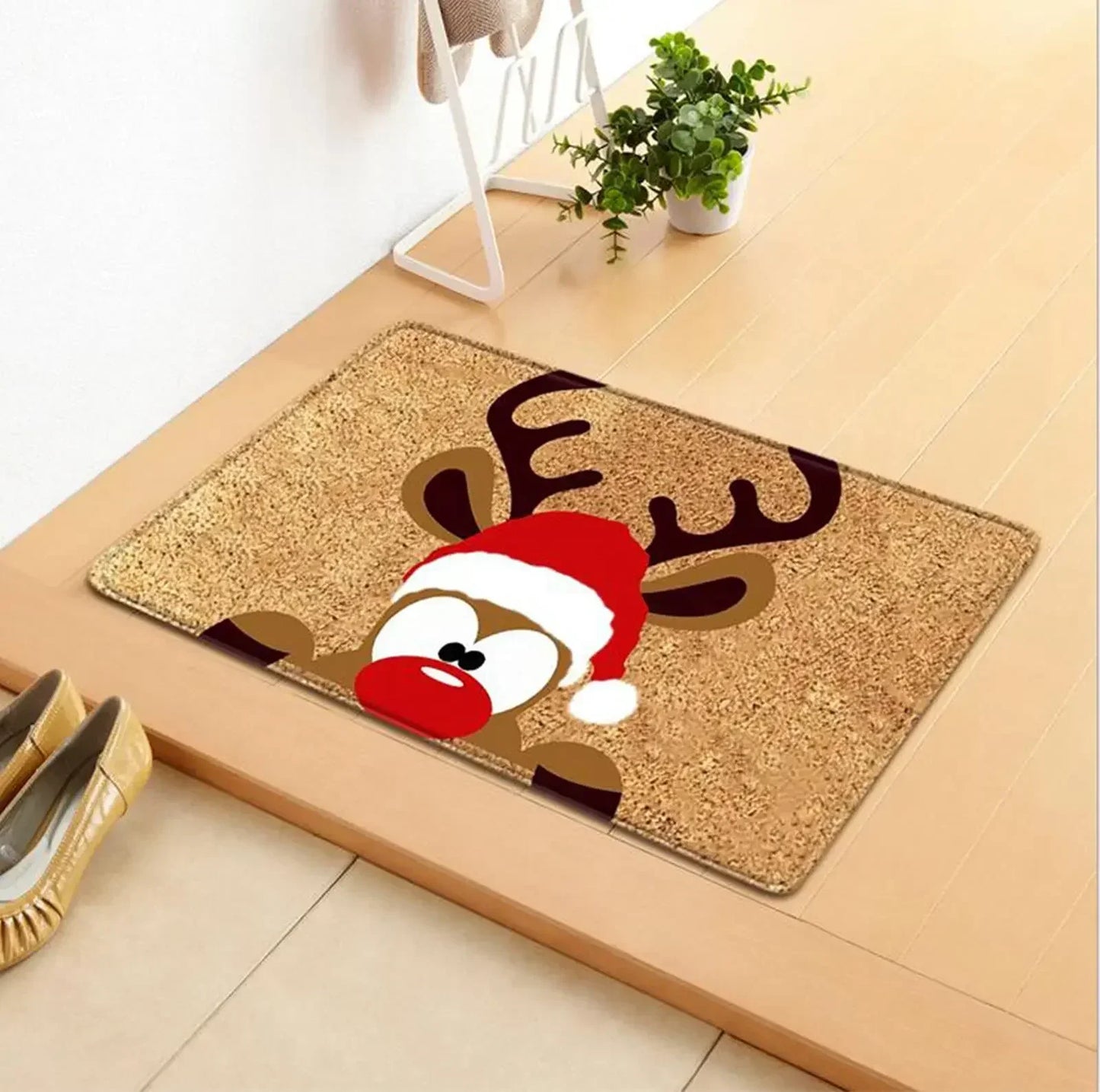 2025 Christmas Doormat - Merry Xmas Gnomes & Elk Rug for Indoor/Outdoor Entrance, Holiday Home Decor