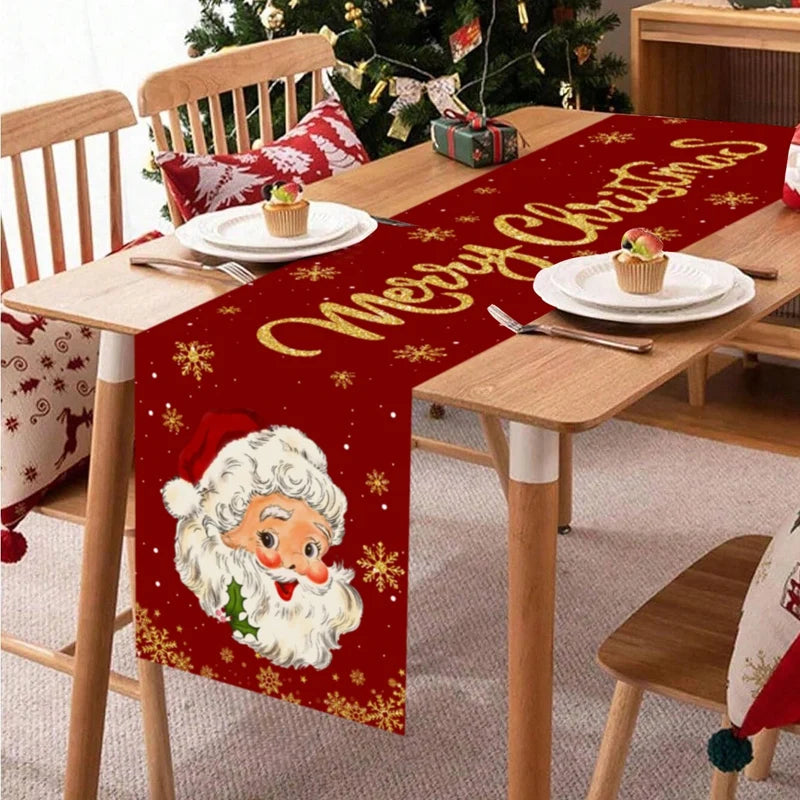 Santa Claus Christmas Table Runner - 2024 Xmas Decorations for Home, Navidad Noel Gifts, New Year Tablecloth