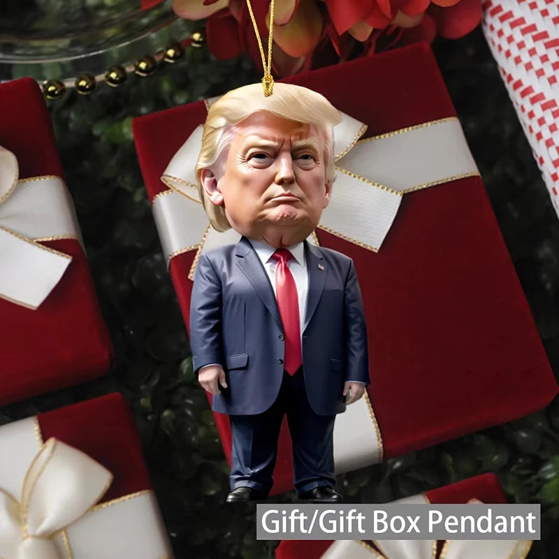 Cartoon Trump Pendant Acrylic Ornament for Christmas Tree, Car Decor, or DIY Holiday Gift