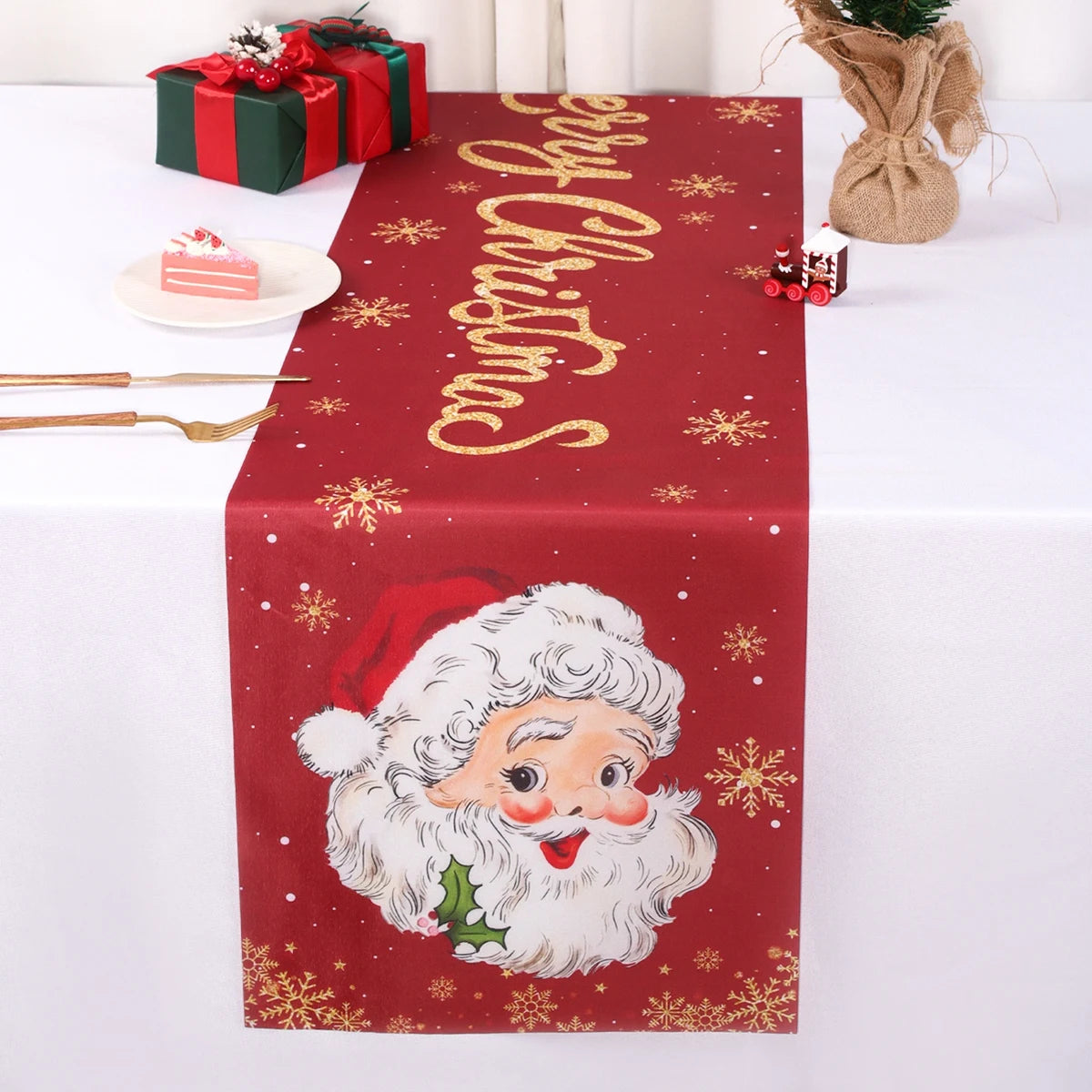 Santa Claus Christmas Table Runner - 2024 Xmas Decorations for Home, Navidad Noel Gifts, New Year Tablecloth