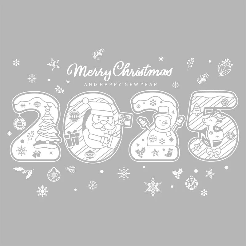 2025 Merry Christmas Electrostatic Window Sticker - Happy New Year, Santa Claus & Snowflake Decal for Shopping Mall Windows