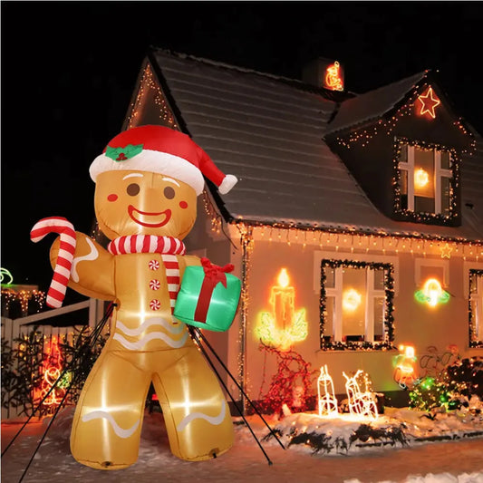 Christmas Inflatable Gingerbread Man with Gift Pack LED Lights Outdoor Yard Decor