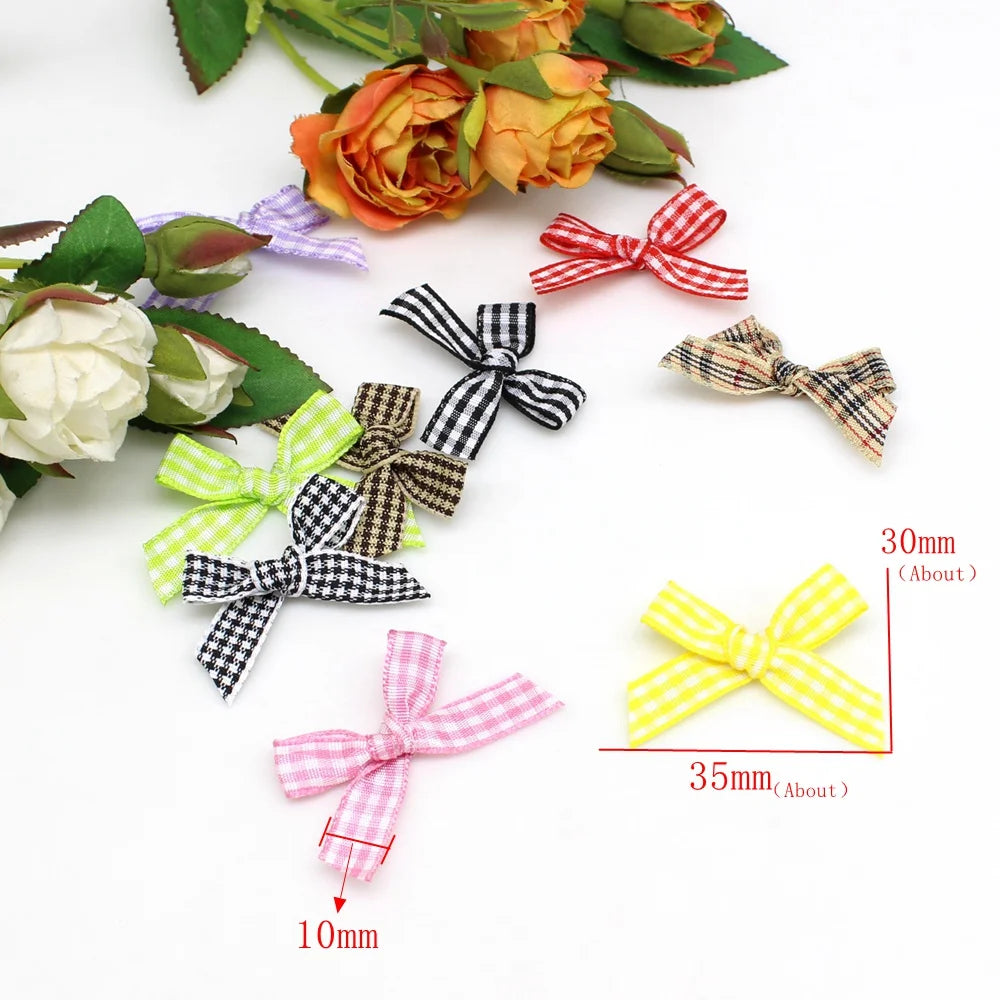 50 or 100pcs Scottish Check Ribbon Bows for Crafts, Christmas Decor, Wedding, and DIY Projects