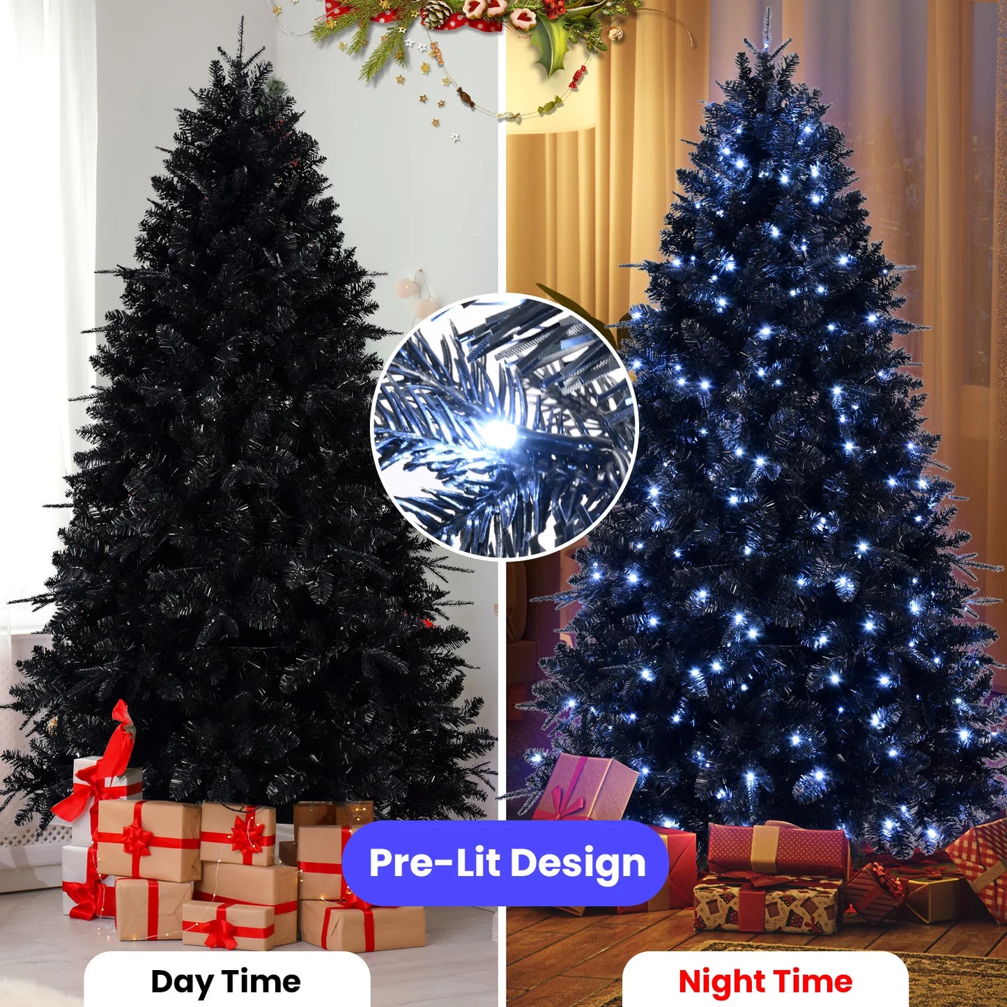 Artificial Christmas Tree Premium LED Easy Assemble Foldable Holiday Ornaments for Home/Party Decor