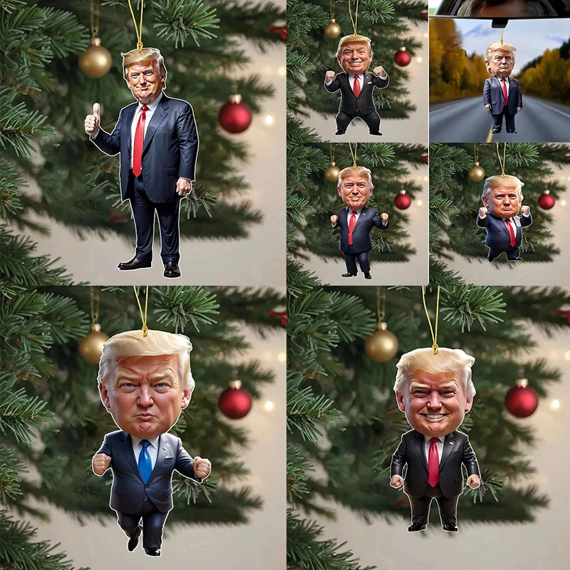 Cartoon Trump Pendant Acrylic Ornament for Christmas Tree, Car Decor, or DIY Holiday Gift