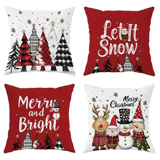 Christmas Pillowcase - Merry Christmas Santa Claus & Tree Pattern for Home, Room, Sofa Cushion Cover