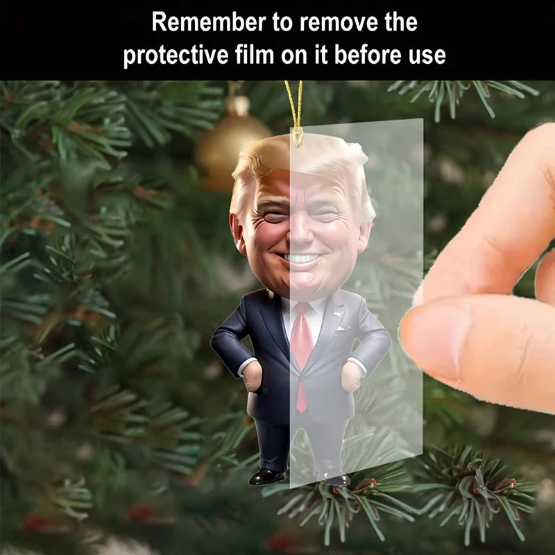 Cartoon Trump Pendant Acrylic Ornament for Christmas Tree, Car Decor, or DIY Holiday Gift