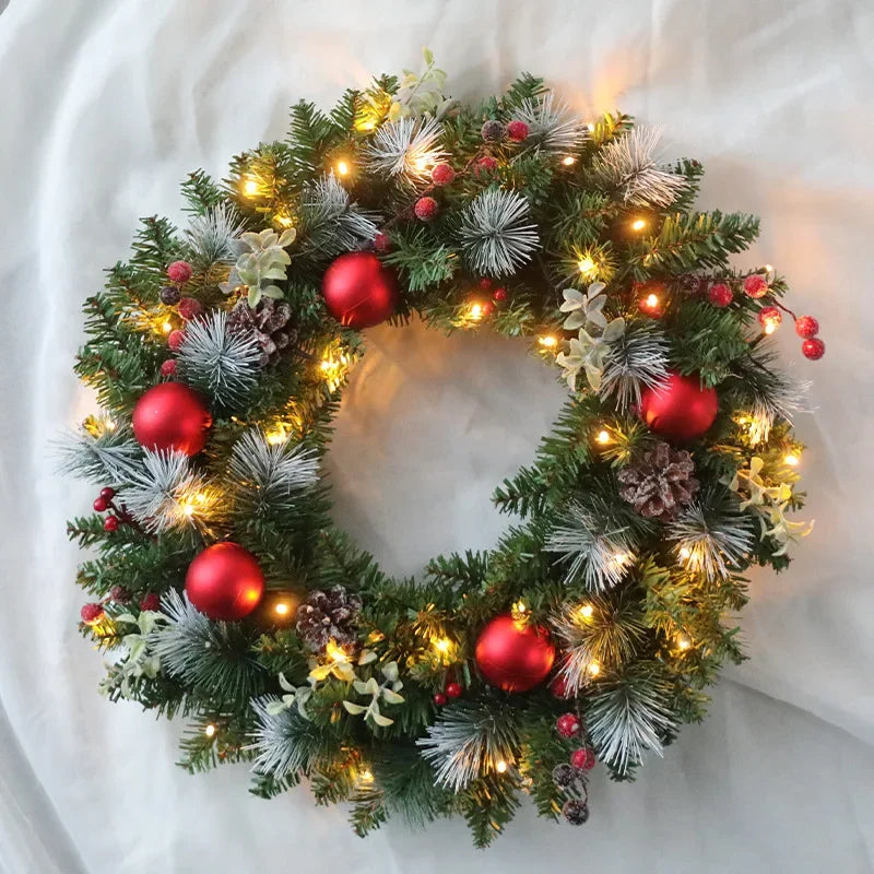 Christmas Wreath with LED Lights Pine Garland for Home Decorations