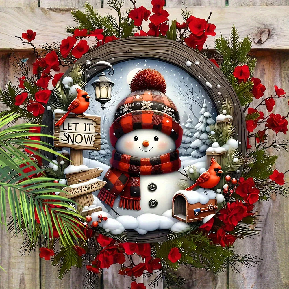 Christmas Snowman Cardinal Wooden Sign