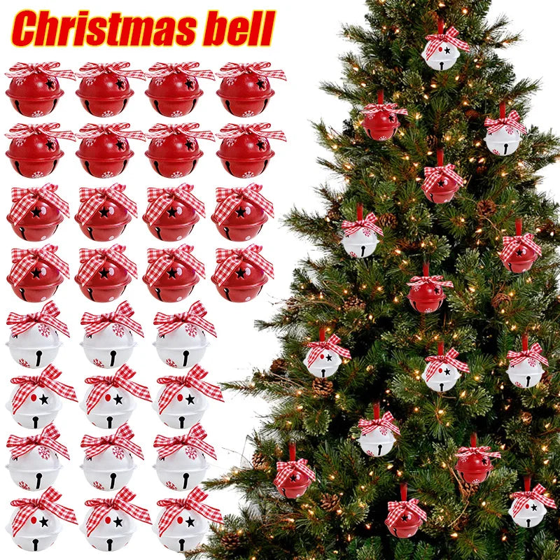 12Pcs Christmas Snowflake Jingle Bells Metal Pendants for Tree Ornaments, 2025 New Year Home Party Decor