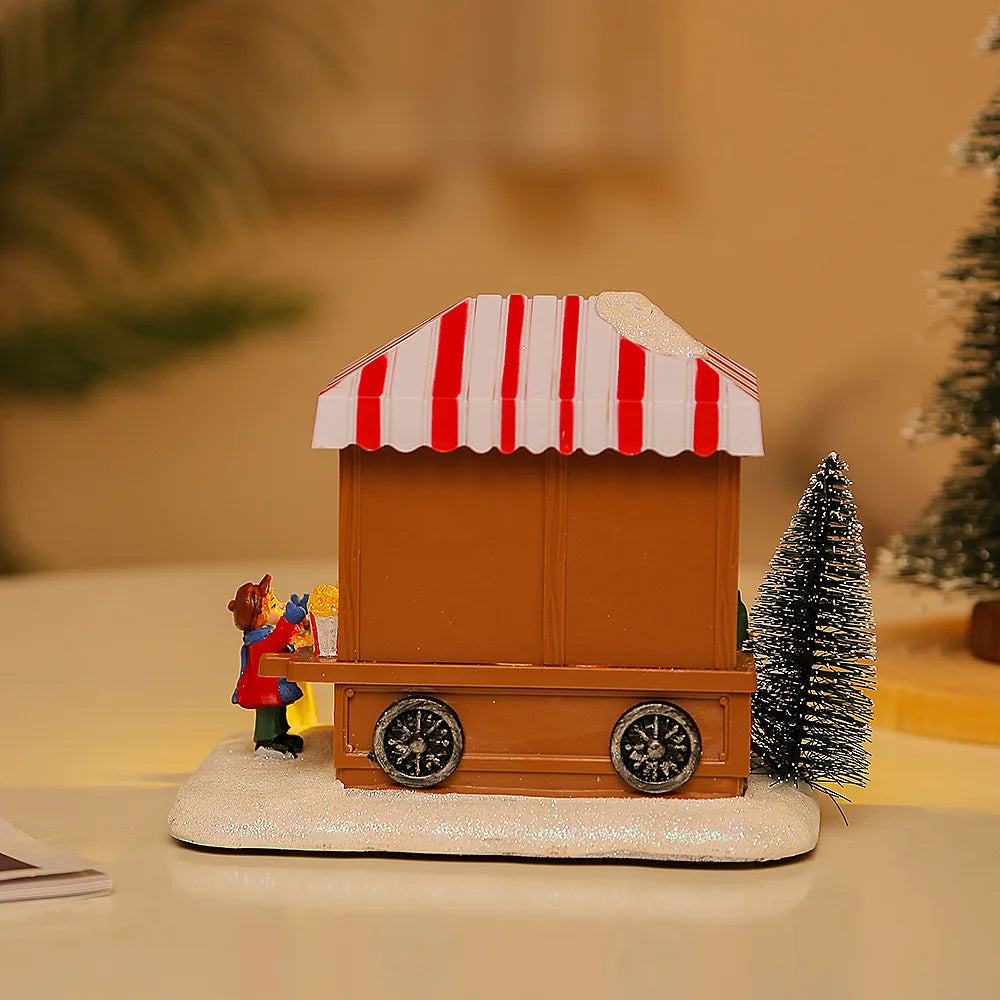 LED Christmas Music Popcorn House Village Scene - Rotating Statue, Xmas Decoration, Desktop Decor, Kid's Gift