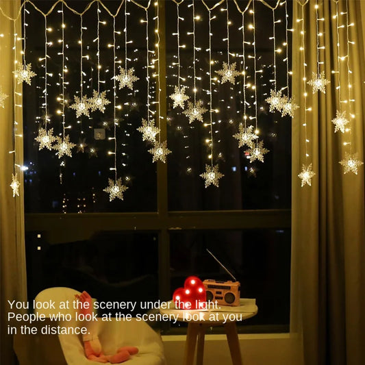 3.2M Christmas Snowflake LED String Lights - Flashing Fairy Curtain, Waterproof for Holiday, Party, Wedding, and Xmas Decor