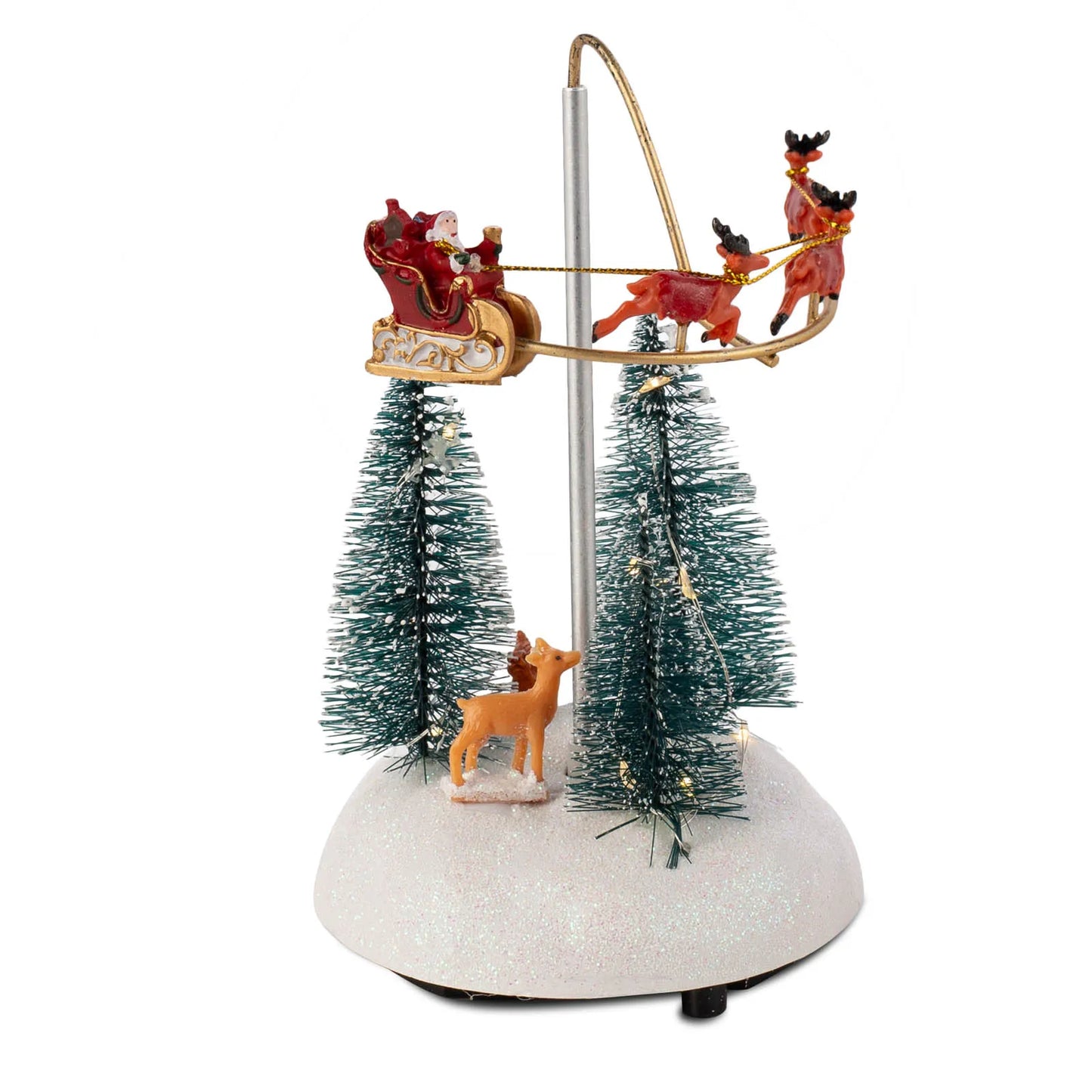 Christmas Village Animated Flying Sleigh - Rotating Santa with Sleigh, Musical Lights Figurine for Holiday Decorations