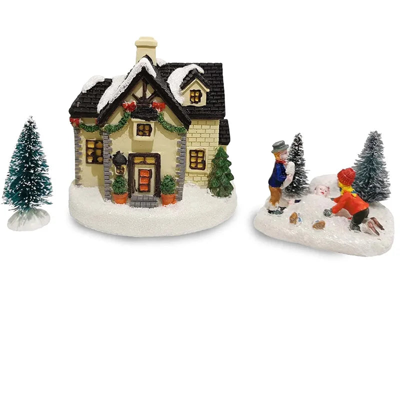 Christmas Village Set Accessories - Kids Playing Figurine, Collectible Building Scene Decoration for Home Fireplace and Holiday Decor