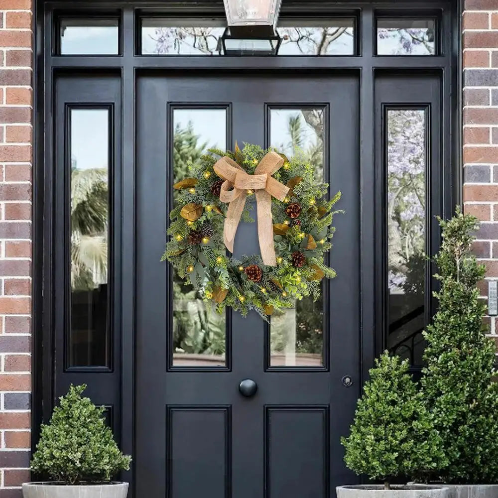 Christmas Wreath Snowy Pine Cone Holiday Front Door Decoration