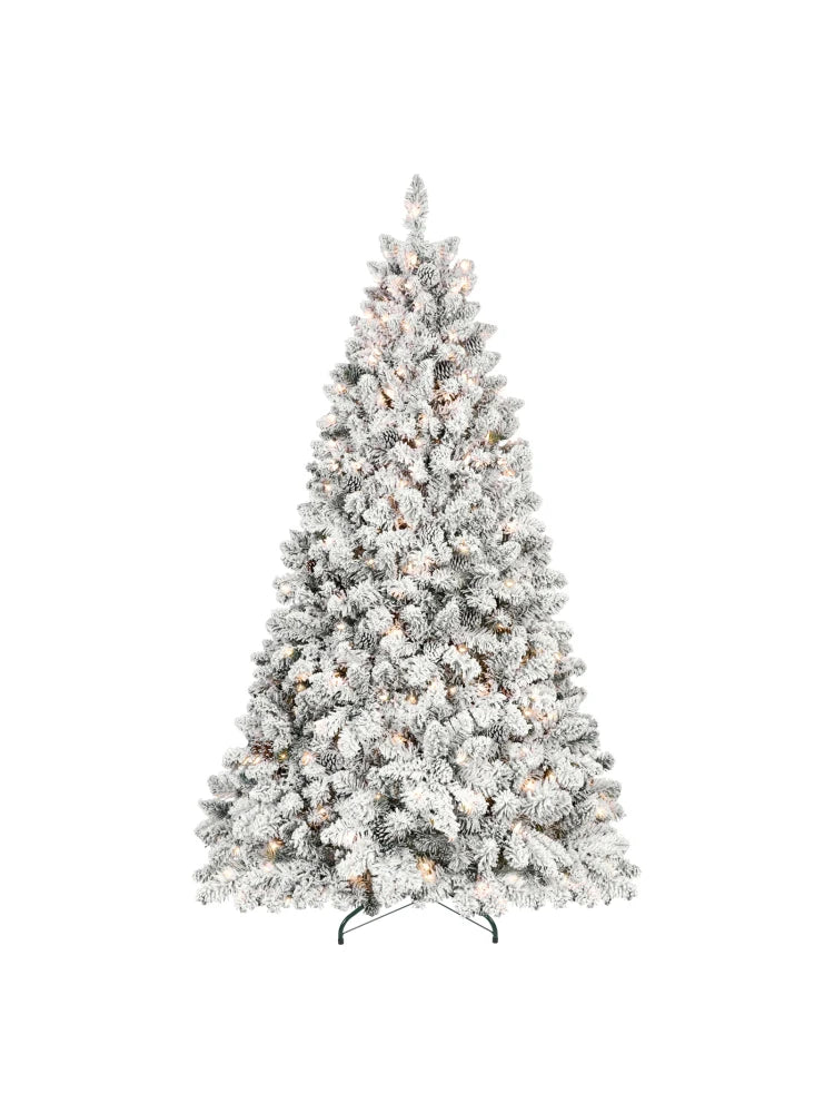 PVC Artificial Flocking Christmas Tree with Tungsten Lights Pine Cone Decor Metal Stand for Office Party Decor