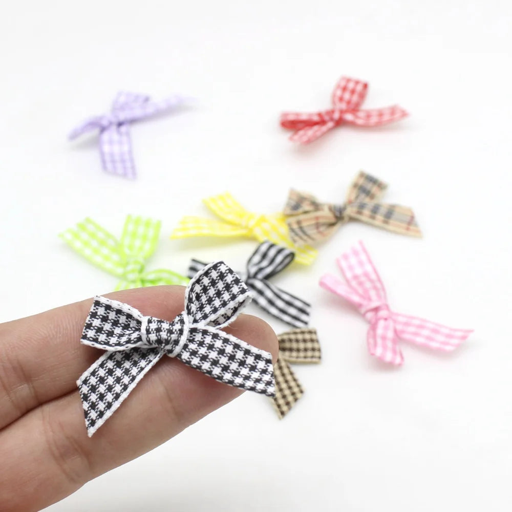 50 or 100pcs Scottish Check Ribbon Bows for Crafts, Christmas Decor, Wedding, and DIY Projects