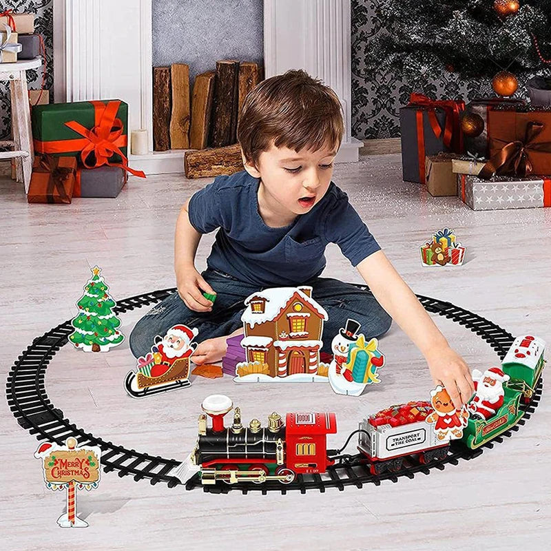 Christmas Train Electric Toy with Sound & Light - Railway Car for Tree Decoration, Track Frame, Christmas Gifts