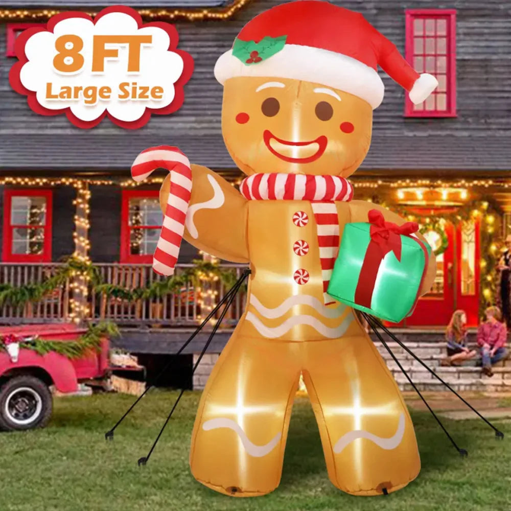 Christmas Inflatable Gingerbread Man with Gift Pack LED Lights Outdoor Yard Decor