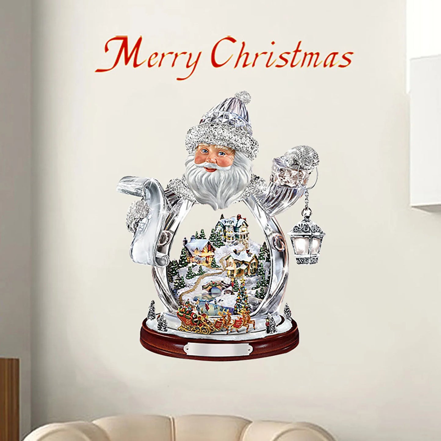 Christmas Santa Claus Rotating Sculpture with Train - Window Decorations and Stickers