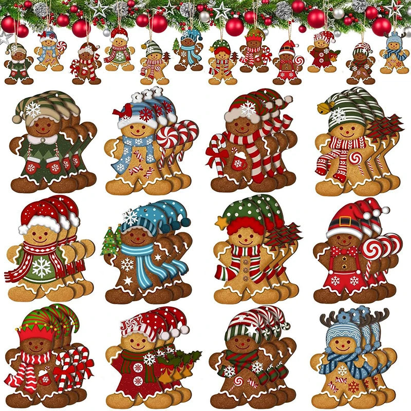 12pcs Christmas Wooden Pendants