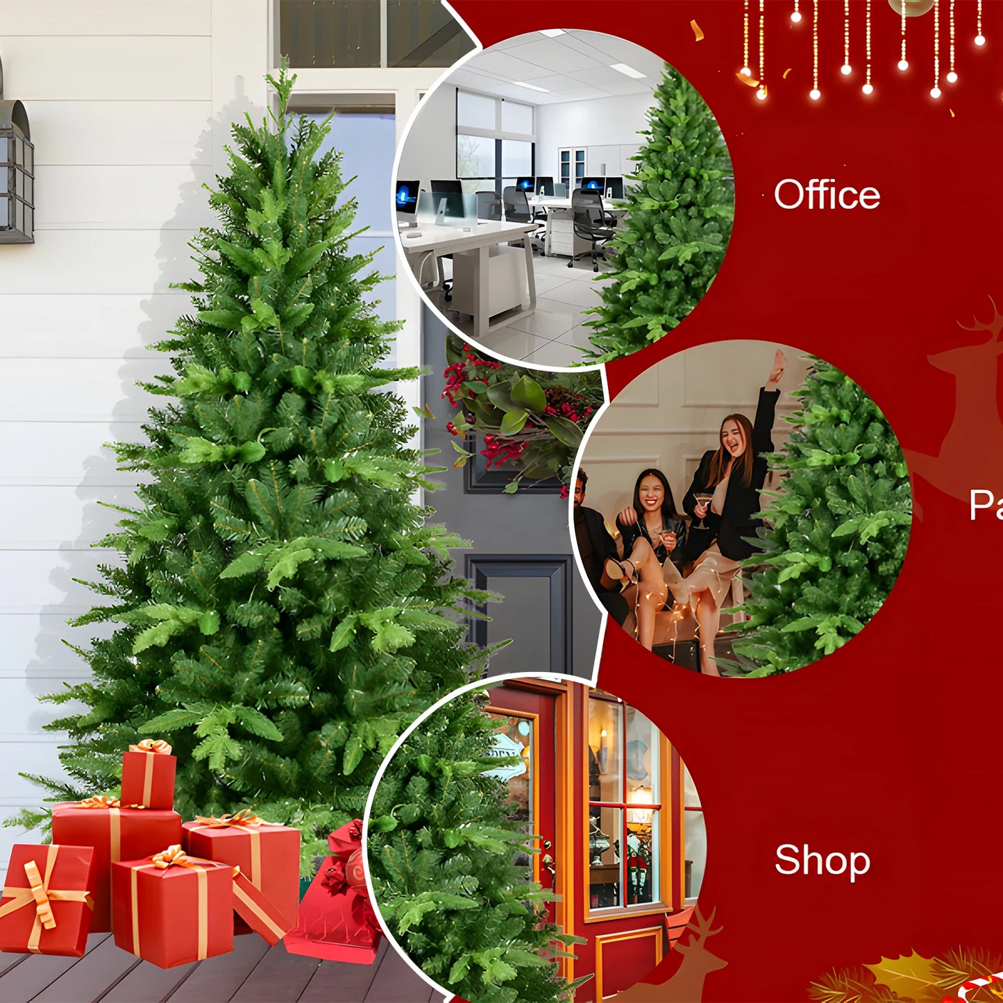 Prelit Artificial Christmas Tree Flocking LED Warm White Lights Holiday Ornaments Home Party Decor