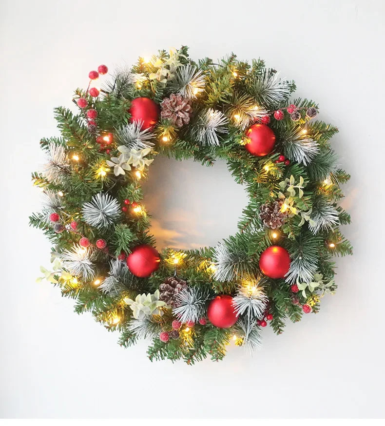 Christmas Wreath with LED Lights Pine Garland for Home Decorations