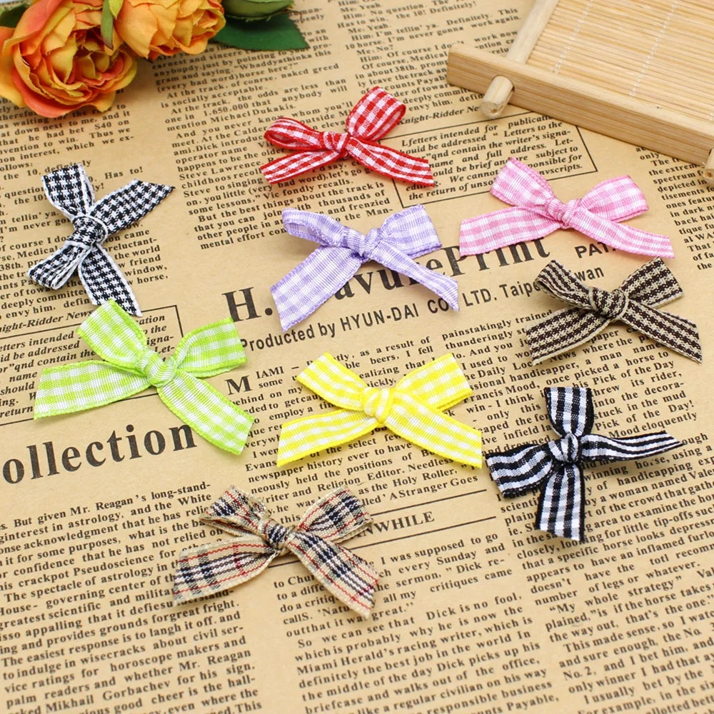 50 or 100pcs Scottish Check Ribbon Bows for Crafts, Christmas Decor, Wedding, and DIY Projects