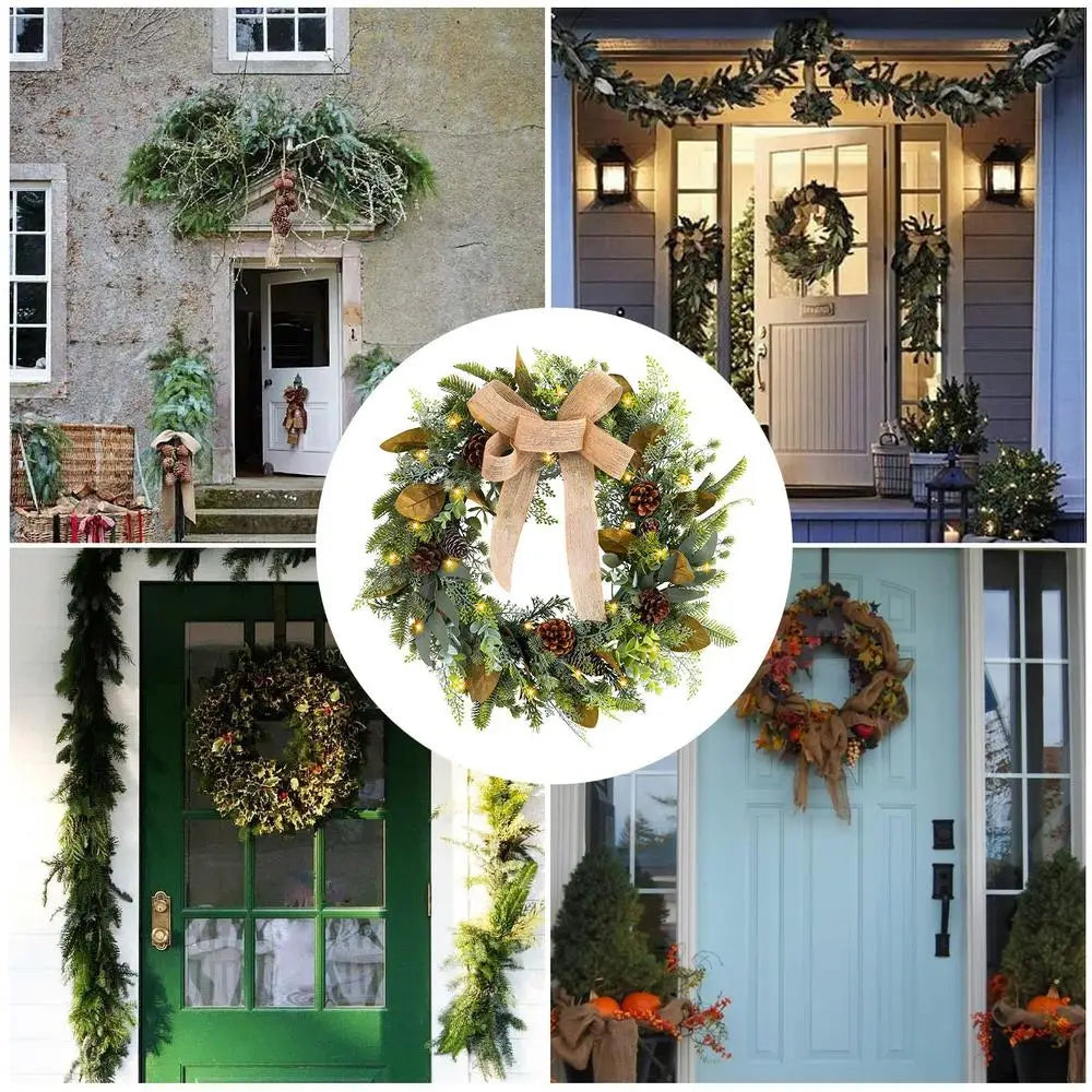 Christmas Wreath Snowy Pine Cone Holiday Front Door Decoration