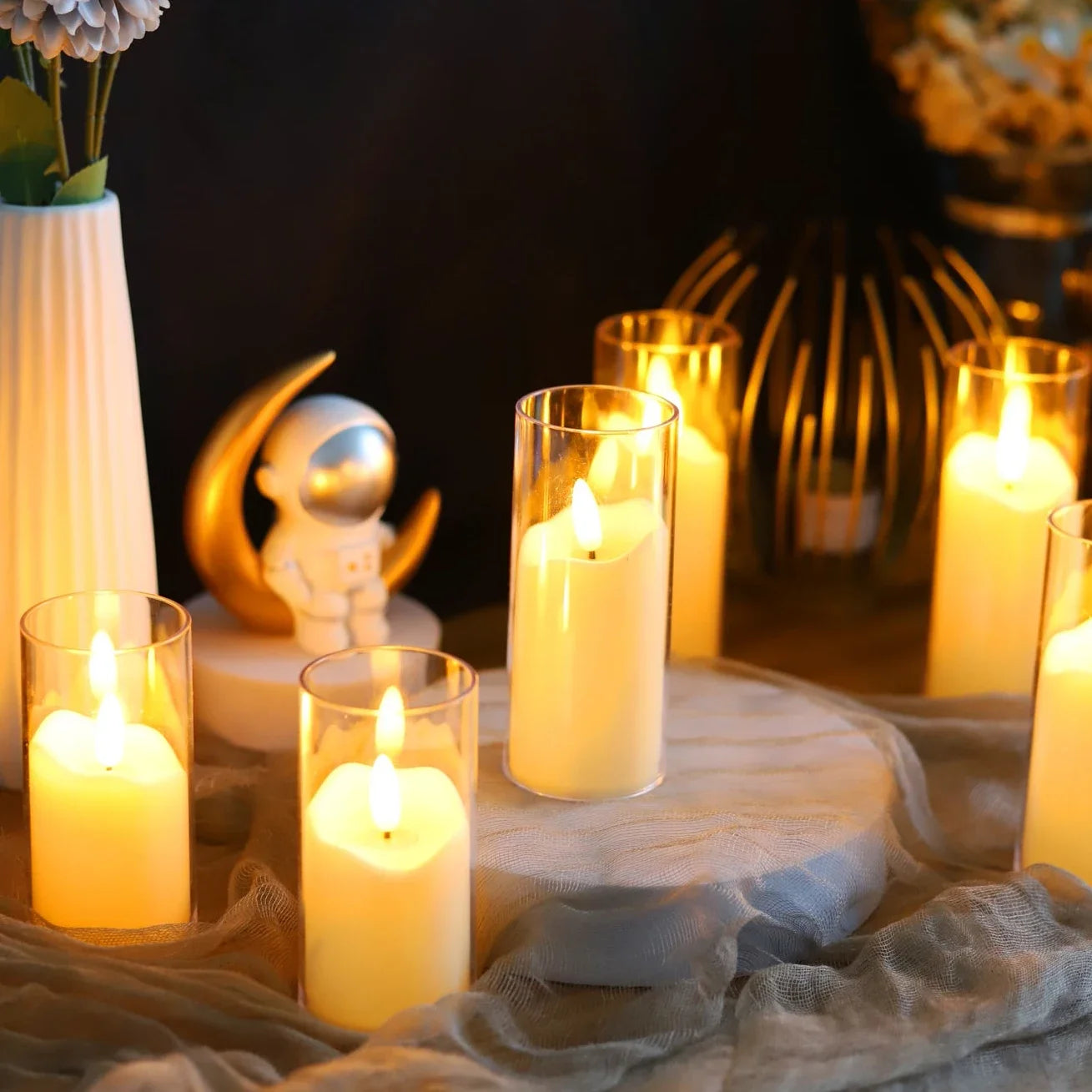 6Pcs LED Flameless Electric Acrylic Glass Tealight Candles for Wedding and Christmas Decoration