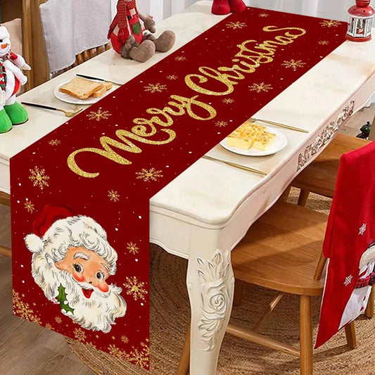 Santa Claus Christmas Table Runner - 2024 Xmas Decorations for Home, Navidad Noel Gifts, New Year Tablecloth