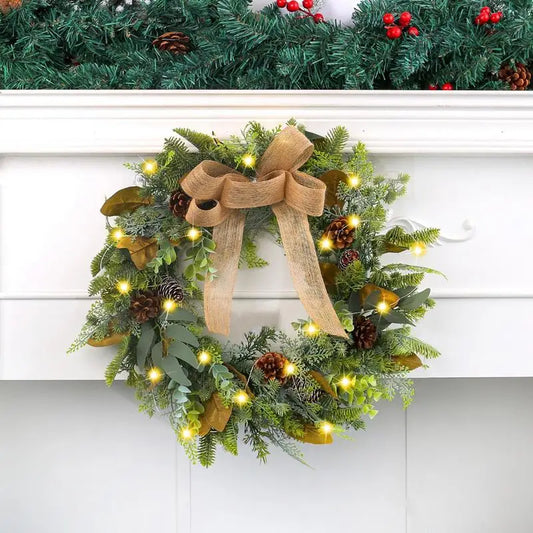 Christmas Wreath Snowy Pine Cone Holiday Front Door Decoration