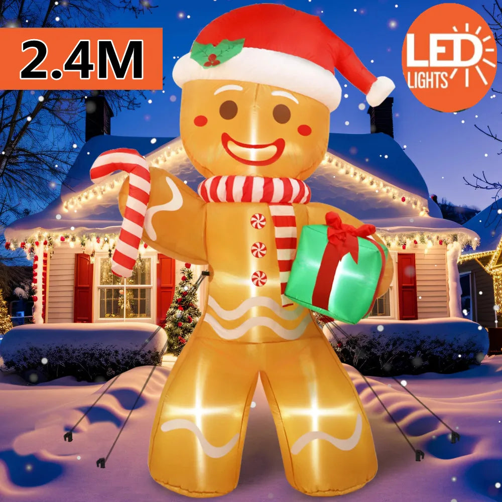 Christmas Inflatable Gingerbread Man with Gift Pack LED Lights Outdoor Yard Decor