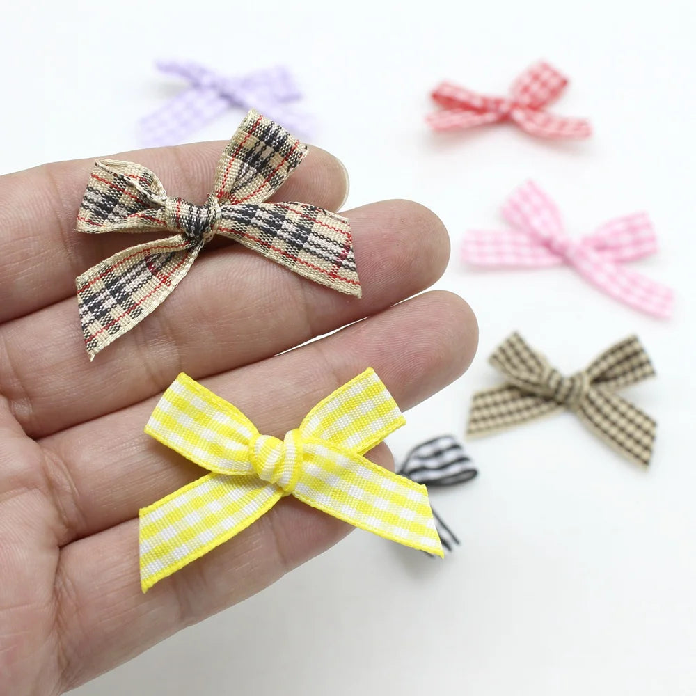 50 or 100pcs Scottish Check Ribbon Bows for Crafts, Christmas Decor, Wedding, and DIY Projects