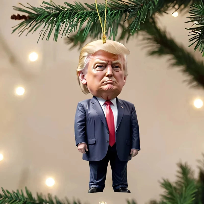 Cartoon Trump Pendant Acrylic Ornament for Christmas Tree, Car Decor, or DIY Holiday Gift