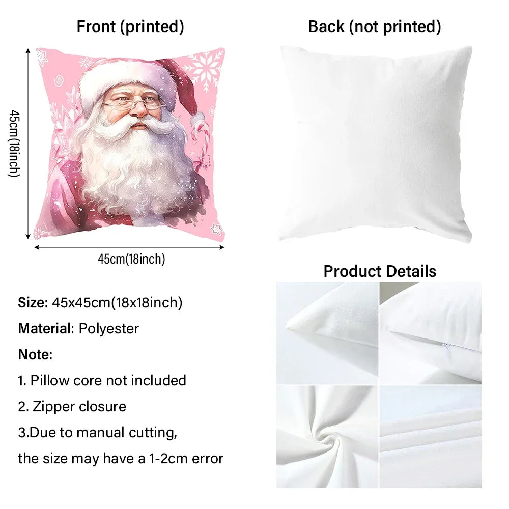 Christmas Pillowcase - Merry Christmas Santa Claus & Tree Pattern for Home, Room, Sofa Cushion Cover