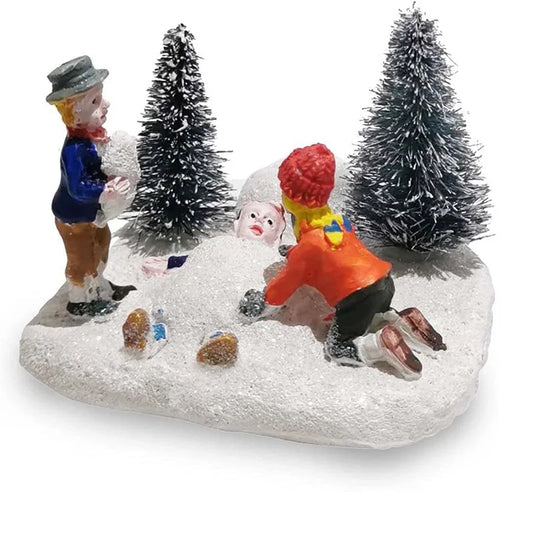 Christmas Village Set Accessories - Kids Playing Figurine, Collectible Building Scene Decoration for Home Fireplace and Holiday Decor