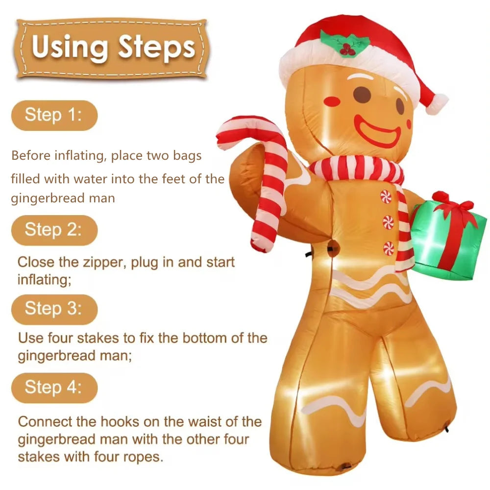 Christmas Inflatable Gingerbread Man with Gift Pack LED Lights Outdoor Yard Decor